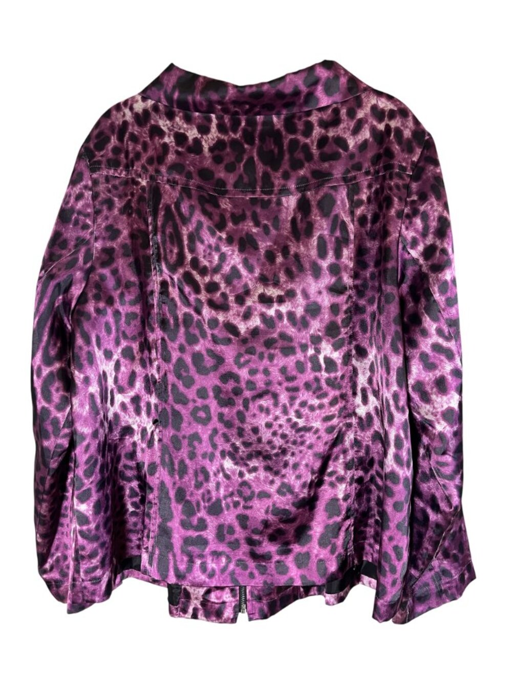 Leopard Print‎ Full Zip Jacket Purple 1X Festival Artsy Shiny Glam Chic Preppy - Picture 3 of 12